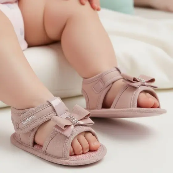 Sandália Bebê Menina Com Lacinho Recém Nascido Conforto Calce facil - Badada