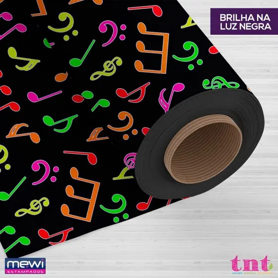TNT Estampado Notas Musicais Neon - BRILHA NO ESCURO 1,00m X 1,40m