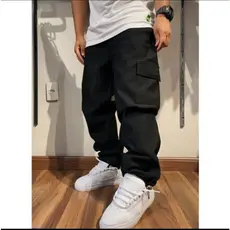 Calça Cargo Unissex Material de Sarja Boca Larga 6 Bolsos