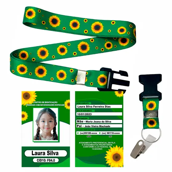 Crachá Personalizado Deficiências Ocultas Autismo / TDAH / com Cordão Girassol Premium (ENTREGA RÁPIDO)
