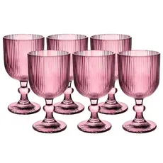 Jogo De 6 Taças Vidro Canelada Versalhes 380ml Água Suco - Rosa Marsala