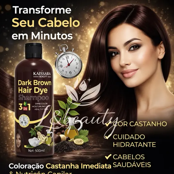 Shampoo Tonalizante  KAISSARA L&BEAUTY 500ml Cor Castanho Intenso - Cobre Cabelos Brancos em 3 minutos