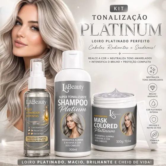 Kit Máscara Tonalizante E Shampoo Cor Platinum 300g + Óleo Reparador Proteção E Brilho L&beauty