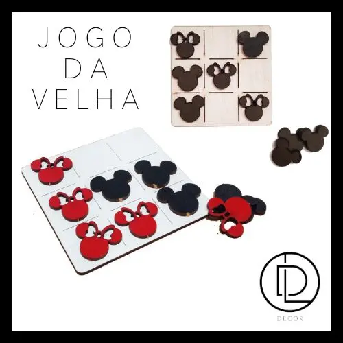 Kit 20 Tabuleiros Mickey Minnie Jogo da Velha 10cm / Tabuleiro em MDF para Lembrancinhas de Festa
