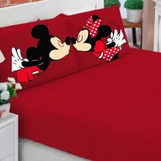 Jogo De Lençol Casal/Queen/King 3 Peças Tematico Diversos Ideal Para Cama Box - Poliester Mickey e Minnie Opções