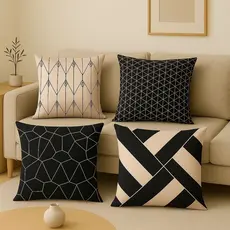 Kit c/ 4 Capas de Almofada Decorativas Modern Print 45x45 - Geométrica Preto e Nude
