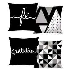 Kit c/ 4 Capas de Almofada Decorativas Modern Print 45x45 - Gratidão e Fé