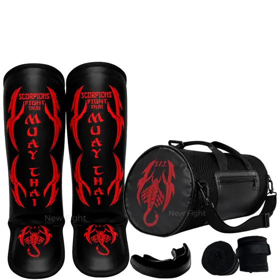 Kit Muay Thai Boxe kickboxing Caneleira + Bolsa + bandagem + bucal