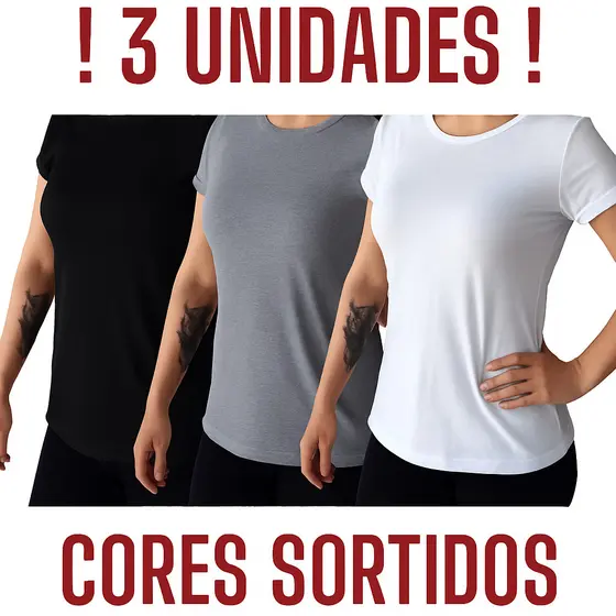 Kit 3 Blusa Academia Feminina Baby Look Dry Fit | Roupa de Academia Feminina Para Treino Fitness