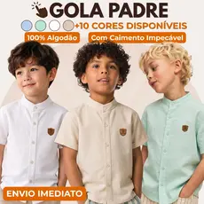 Camisa Social Infantil Menino Gola Padre 100% Algodão Casual Verão Masculina