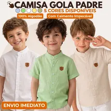 Camisa Social Infantil Menino Gola Padre 100% Algodão Leve Casual Verão Masculina