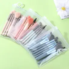 8 Peças / Conjunto Mini Pincéis De Maquiagem Com Cabo De Madeira Fosco / Ferramenta Portátil De Beleza(loli)