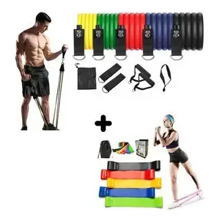 Kit 11 Extensor Elástico Treino Em Casa + Kit 5 Mini Band Fitness Para Exercício Yoga Treino