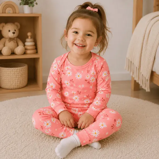Conjunto Térmico Bebê Infantil Menina Pagão Salmão Flores Quentinho Inverno