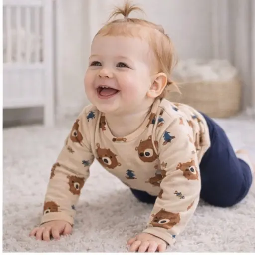 Conjunto Body Bebê Pagão Canelado Longo Ursinho Pinheiro
