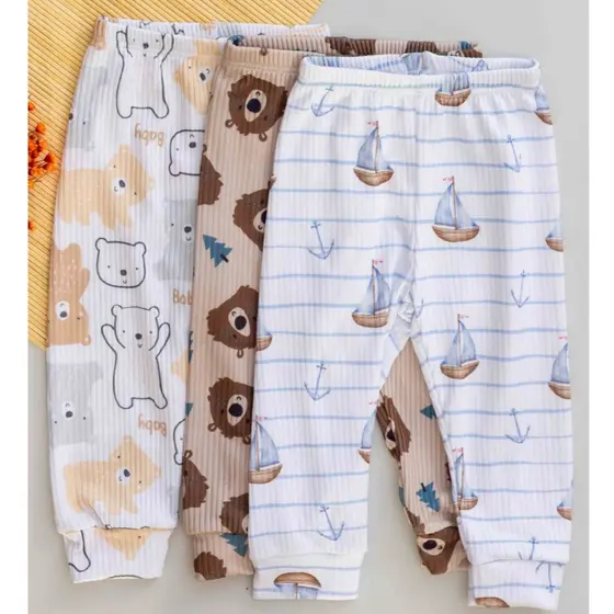 Kit 3 Calça Bebê Masculina Canelada e Estampada