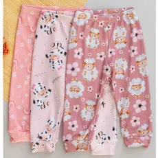 Kit 3 Calças Bebê Femininas Canelada Estampada