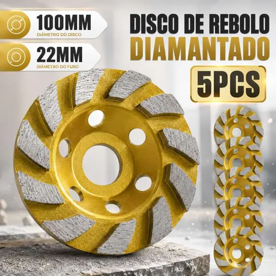 Disco de Desbaste Concreto Rebolo Diamantado turbo 100mm Esmerilhadeira  Porcelanato Duravel Preciso