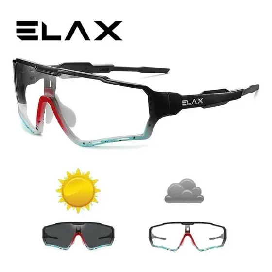Óculos Fotocromático Ciclismo Esportivo Para Ciclista Elax Uv400 Cor Da Armação Preto/azul claro/vermelho