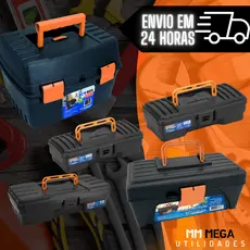 Maleta Caixa Porta Ferramentas Organizadora Plástica Reforçada Preta com Kits Profissionais