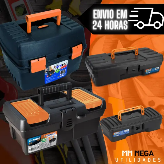 Kit 4 Maletas de Ferramentas Plástica Organizadora Resistente Grande Pequena Oficina Profissional