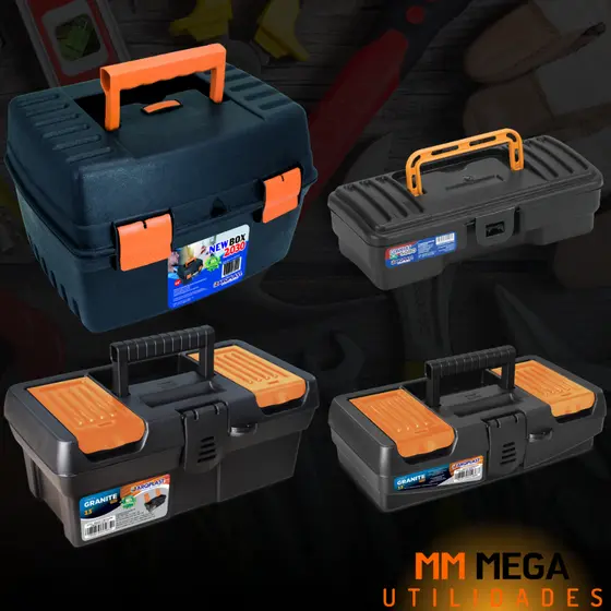 Kit 4 Caixas Plástica Maleta De Ferramentas Organizadora Resistente Eletricistas Grande Durável