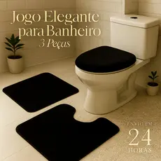 Jogo de Tapete Banheiro 3 Peças Pelúcia Grande Pequeno Algodão Macio Antiderrapante Preto Cinza