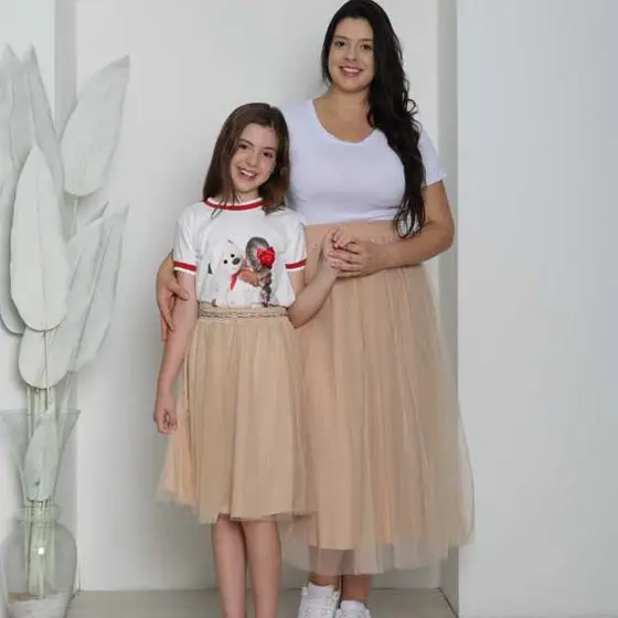 Saia Tule Infantil Liso Gode Femenina Moda Evangelica