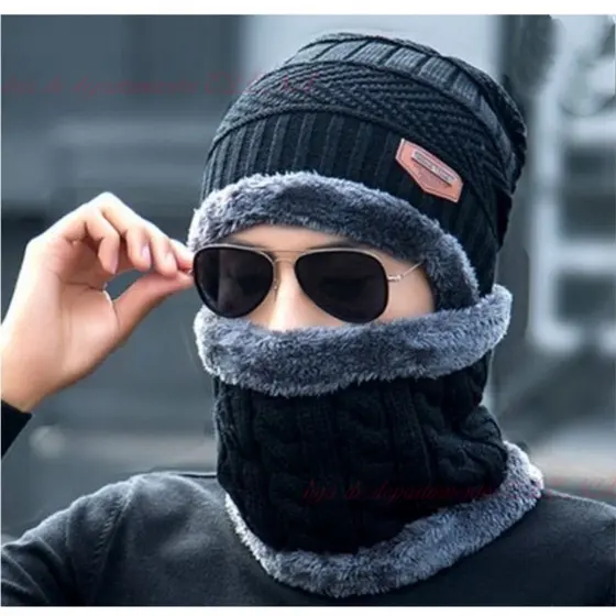 Touca Unissex Gorro Cachecol Gola Forrado de Pelinho Inverno Toca de Lã Masculina e Feminina/ Mesma cor, mas padrões