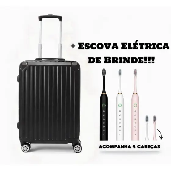 Mala de Viagem Bordo 10kg 18kg Pequena e Média ABS Rígido com Rodinhas 360° Zíper Expansível + Escova Elétrica de Brinde