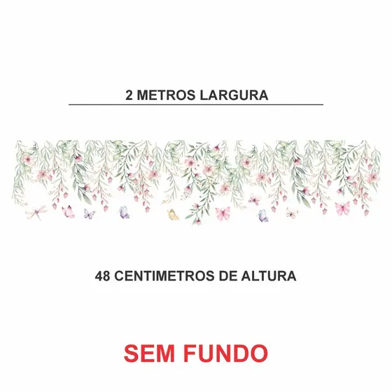 Adesivo de Parede Infantil Cascata flores e borboletas (Decoração) sem fundo 2x48 - Algidecor