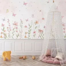 Papel de Parede Infantil Menina Floral Jardim Encantado Lavável Vinil Fosco Autoadesivo Quarto Bebê
