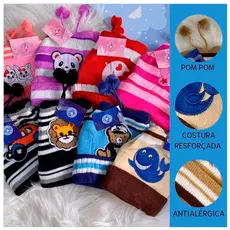Touca Gorro Infantil Com PomPom Proteção Contra Frio Estilo Estampa Sortida Bichinhos
