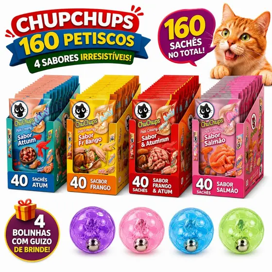 Petisco Para Gatos ChuChups Cream Display 160 Tubos de 15g - Tipo Truly e Churu