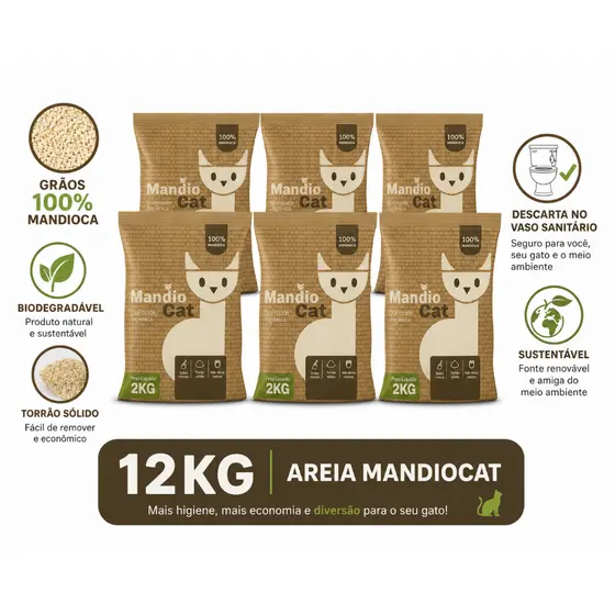 Areia Higiênica para Gatos 100% Mandioca Biodegradável | Forma Torrões | Alta Absorção | Neutraliza Odores |Baixa Poeira