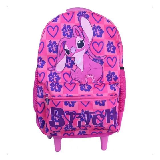 Mochila de Rodinha Escolar Juvenil Rosa Volta Aulas Stitch