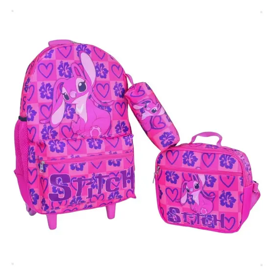 Kit Mochila de Rodinha + Lancheira + Estojo Normal Stitch