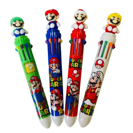Caneta Mario Bros Luigi 10 CORES ponta 7mm Esferográfica Volta as Aulas Papealaria Fofa Colecionável