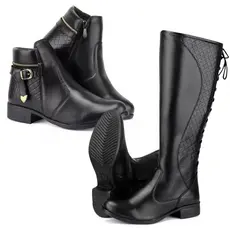 2 Pares Bota Coturno Feminina Cano Baixo e Bota Montaria Ajuste Panturrilha Grossa Cano Alto Moda Confort