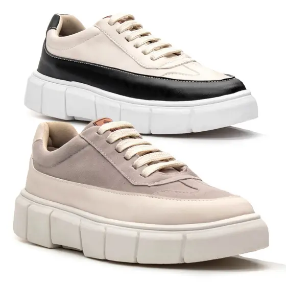 Kit 2 Pares de Tenis Plataforma Masculino Com cadarço Sola 5CM Camurça Original