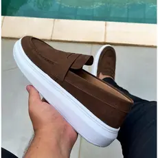 Sapato Masculino Mocassim Loafer Camurça Luxo Sola Alta