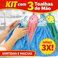 Kit 3 Pecas Toalha de Mão Bate mão Cozinha Pano de Limpeza Secar Absorvente Microfibra Durável Macio
