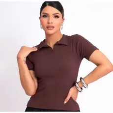 BLUSA GOLA POLO MODA FEMININA BÁSICO CASUAL SOCIAL TRABALHO RIBANA ALGODÃO MANGUINHA VERÃO DIA A DIA ELEGANTE