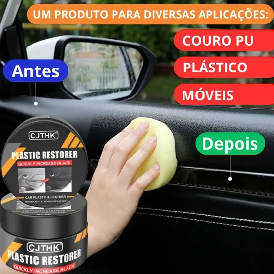 Restaurador de Plástico Automotivo Brilho Preto Renova Carros, Motos, Couro PU, Móveis e Acabamentos