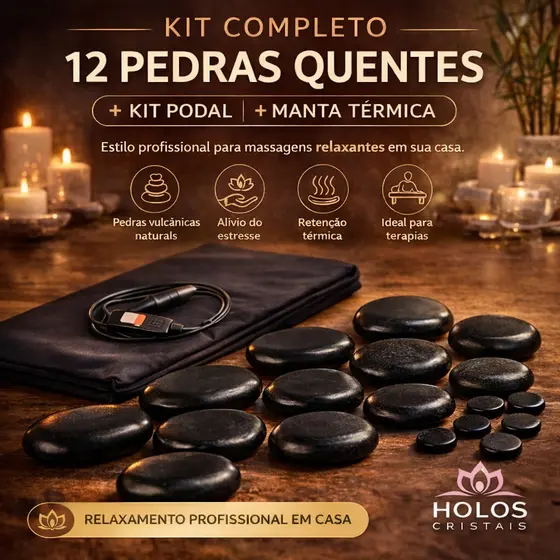 Kit 12 Pedras Vulcânicas + Bolsa Térmica + Kit Podal 8