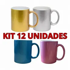 Kit 12 Canecas Metalizada Porcelana Para Sublimação