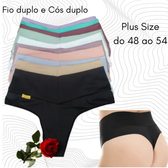 kit 6 Calcinhas Plus Size Modeladora Cós Alto Duplo Fio Duplo.