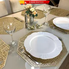 Jogo Americano Octagonal Sextavado Kit 4 ou 6 Peças Redondo 38cm Mesa Posta Supla sousplat