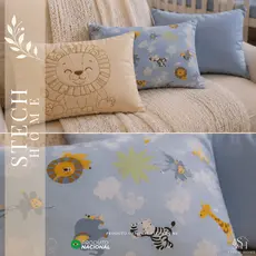 TRIO DE ALMOFADAS INFANTIS INFANTIL SAFARI 40x25 COM ZIPER ALGODAO DECORATIVA PARA QUARTO DE BEBE BORDADO PREMIUM