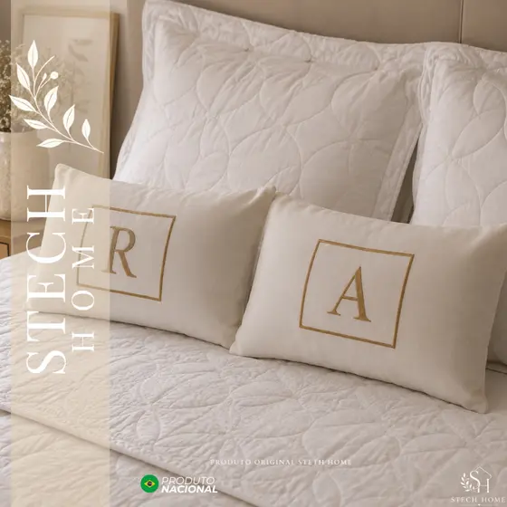 KIT 2 ALMOFADAS DECORATIVAS COM INICIAL PERSONALIZADA COM BORDADO PREMIUM